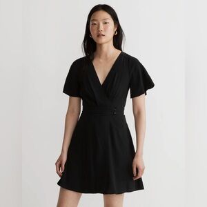 NWT Madewell Pleated-Waist True-Wrap Mini Dress - 6 - Black